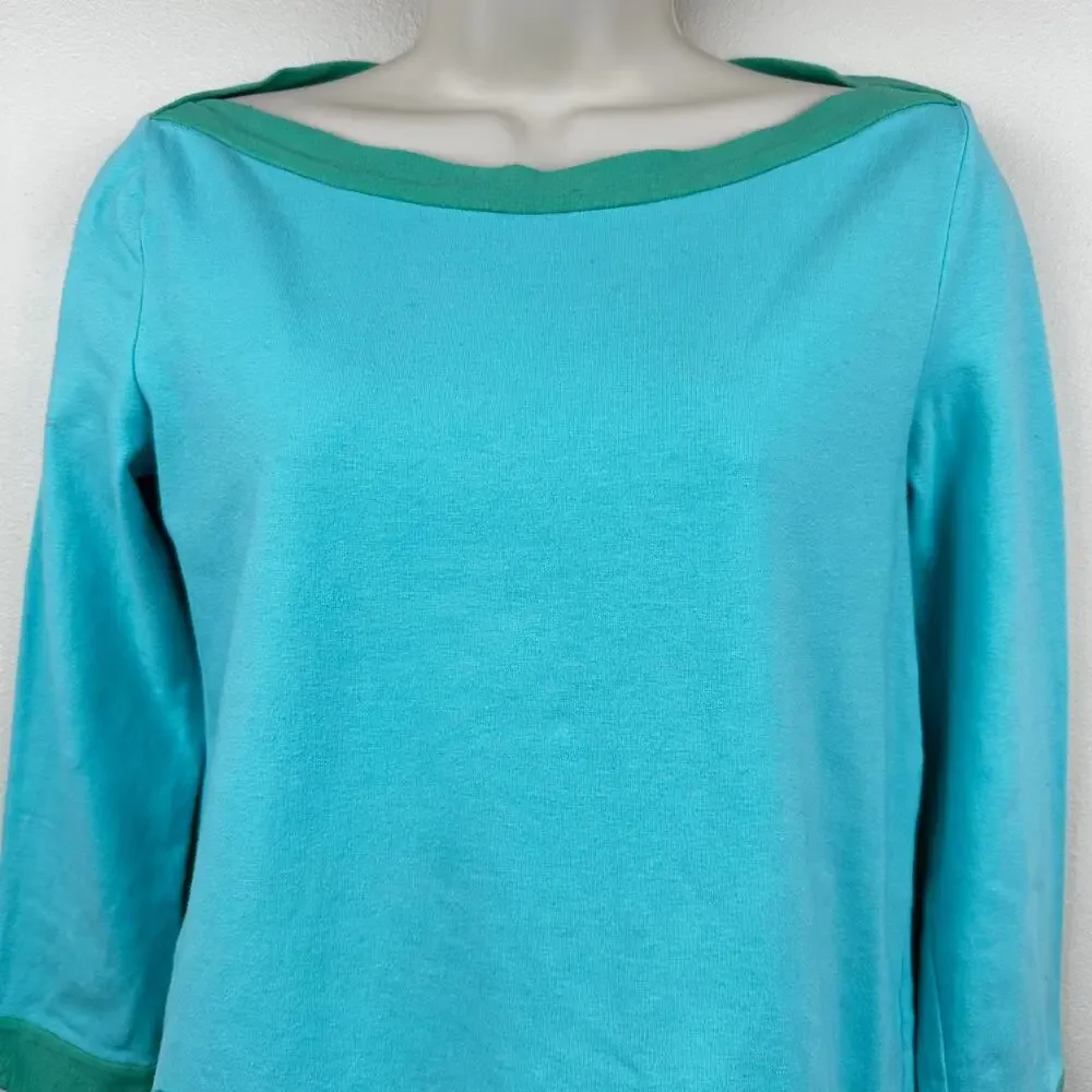 Kate Spade Knit Top Boatneck Color Block Turquoise Green Small Preppy Classic
